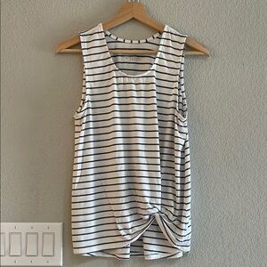 White and Blue Tie Front Sleeveless Tank Top